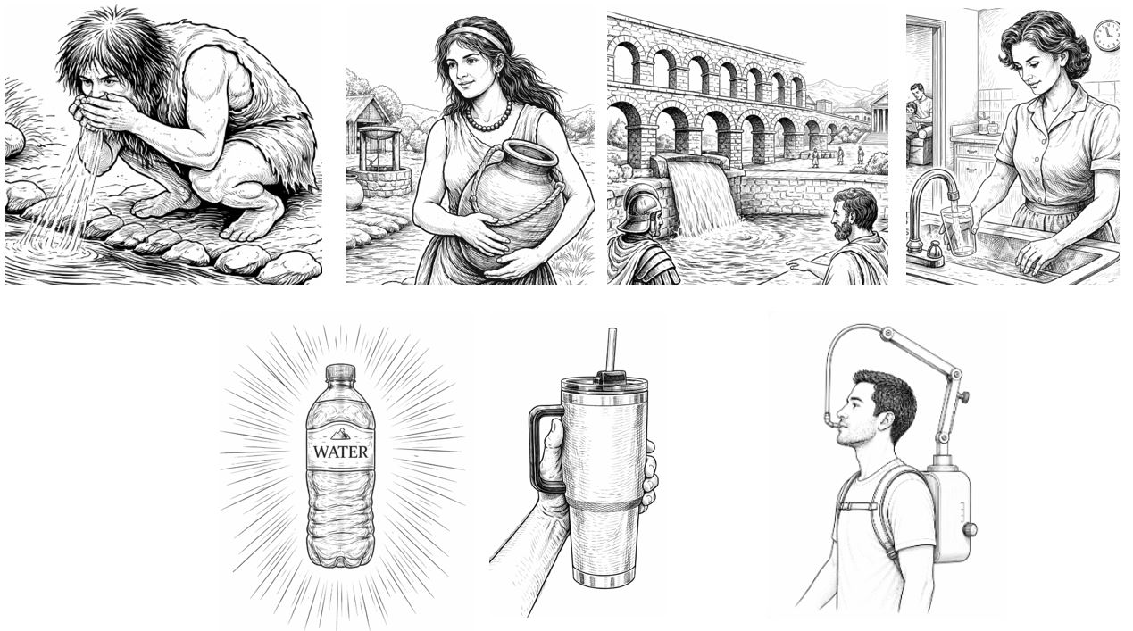 Pictoral view of the history of water through the ages